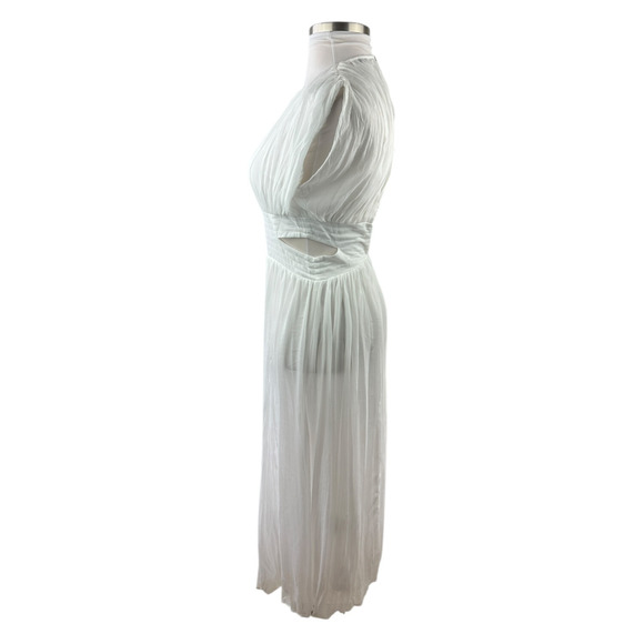 NWT ZARA Pleated Chiffon Maxi Dress Side Cutout Detail in White Women's Size XS - Picture 8 of 16